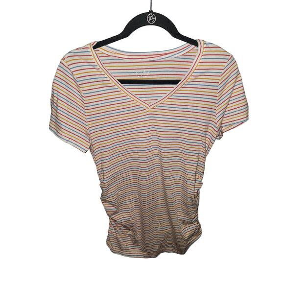 *5 for $25* Isabel Maternity NWT Stripes‎ V Neck Short Sleeve Shirt Size Small - Picture 1 of 7
